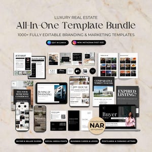 Luxury Real Estate All-In-One Bundle, Branding Kit for Real Estate, Social Media Posts for Realtors, Real Estate Marketing Templates, Canva