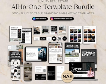 Luxury Real Estate All-In-One Bundle, Branding Kit for Real Estate, Social Media Posts for Realtors, Real Estate Marketing Templates, Canva
