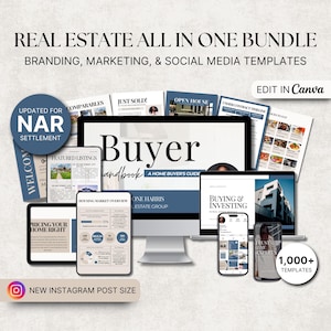Blauwe vastgoedsjablonen marketingbundel, alles-in-één vastgoedbundel, vastgoedbrandingkit, vastgoedvisitekaartjes, NAR-update