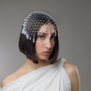 Elegant Pearl Bridal Headpiece – Vintage Beaded Hair Net for Weddings