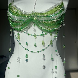 Elegant Green Crystal Body Chain - Handmade Beaded Chest Jewelry for Festival & Boho Chic Accessory