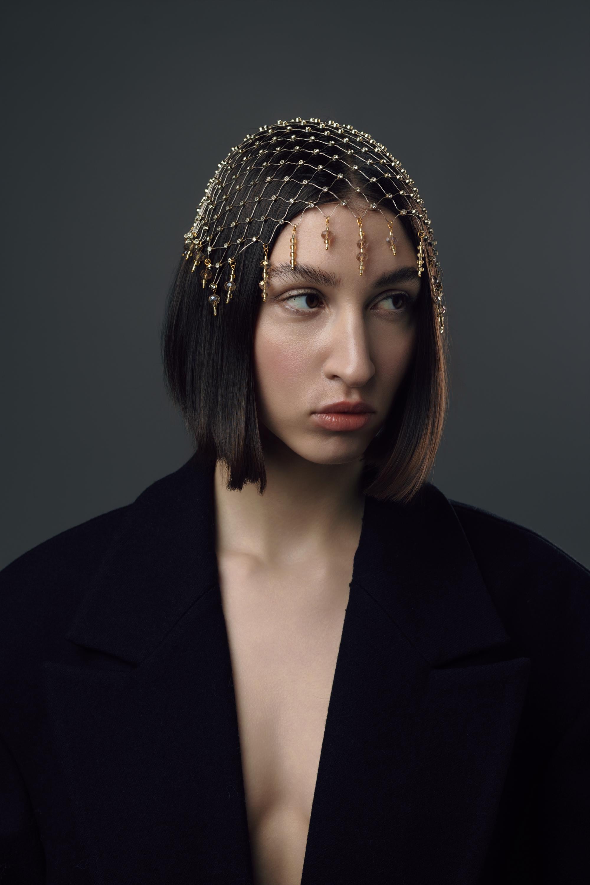 Golden Crystal Mesh Headpiece