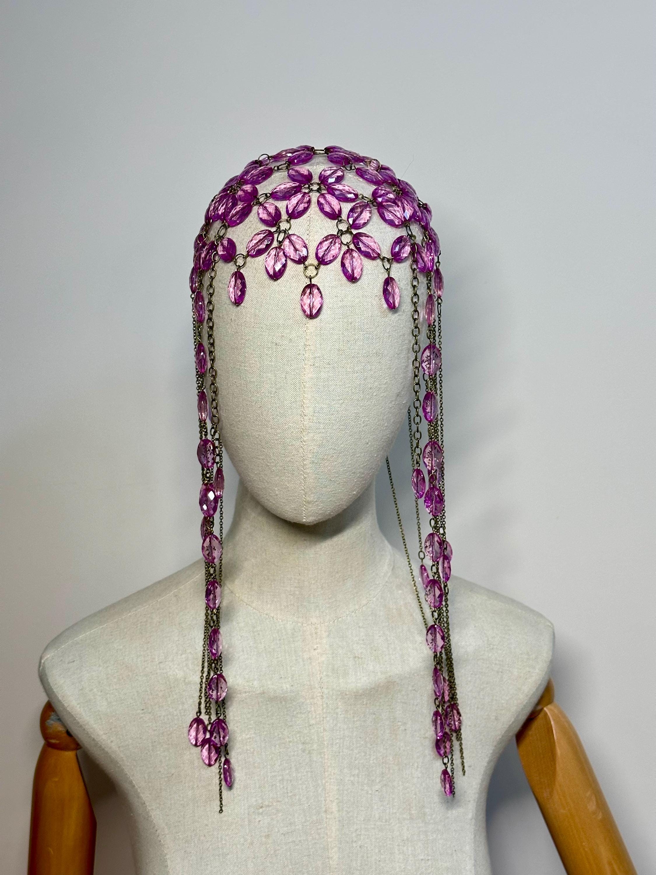 Fairycore Headpiece - Beaded Hair Chain for Bridal & Events. Handmade Bohemian Headpiece - Multicolor Crystal Hair Jewelry Boho Head Jewelry
