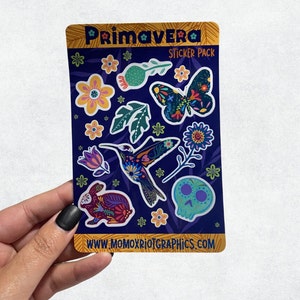 Hummingbird & Floral Sticker Sheet: Folk Art Style (4x6”)