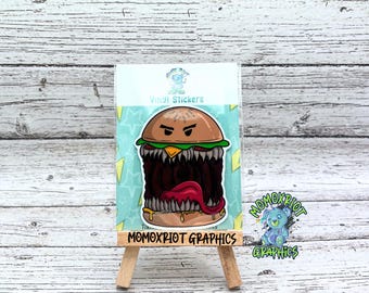 Burger Monster Vinyl Sticker: Waterproof Cheeseburger Decal