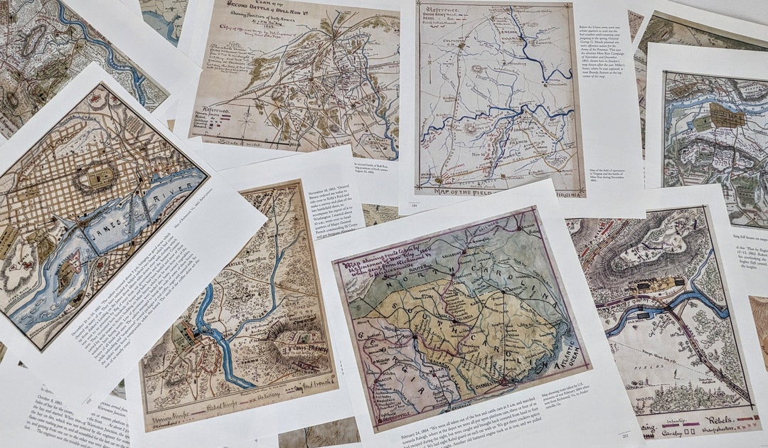 30 Piece Civil War Map Pages, Battle Routes, History Journaling ...