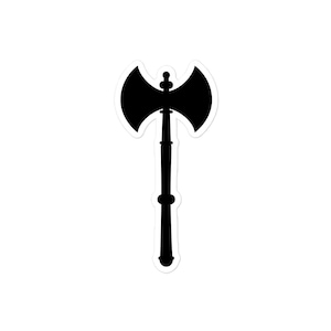May include: Black silhouette of a double-headed axe with a wooden handle.