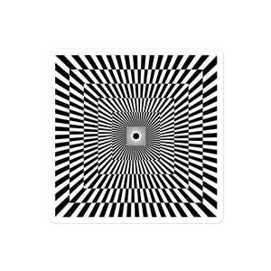 Puede incluir: Diseño de ilusión óptica en blanco y negro con un patrón circular en el centro. El diseño crea una sensación de profundidad y movimiento.