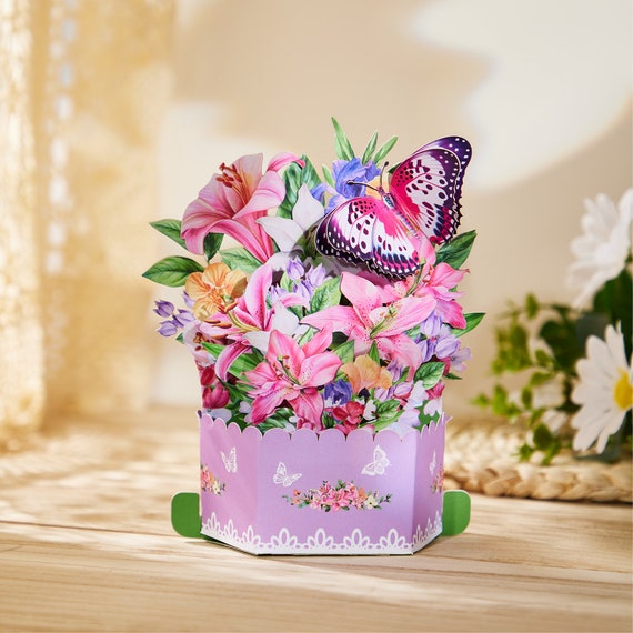 Butterfly Lily Mix Flower Box, Greeting card, Birthday card, Gift for her, Happy Spring gift, Gift for mother, Thanksgiving card