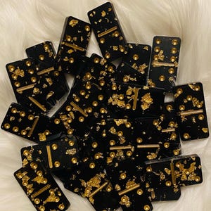 Black & Gold Resin Domino Set – Handmade Luxury Dominos with 24K Gold Leaf | Game Night Gift, Custom Gift for Him, Home Decor Set