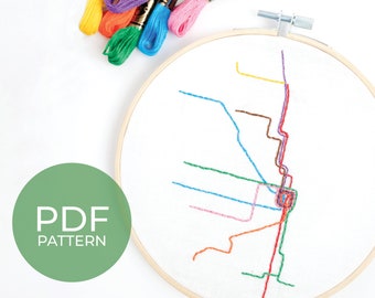Chicago &quot;L&quot; Map Digital Embroidery Pattern