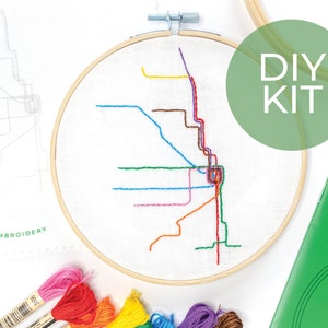 Kit de bordado de mapa de Chicago "L"
