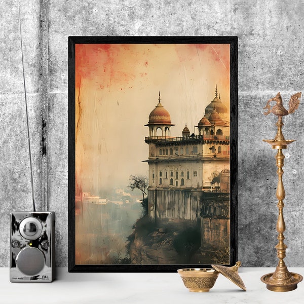 Exotic India Vintage Wallpaper Travel Poster Desi Print Design Visit Air East Wallart Colorful Mumbai Delhi Jaipur Temple Paintings Décor 11