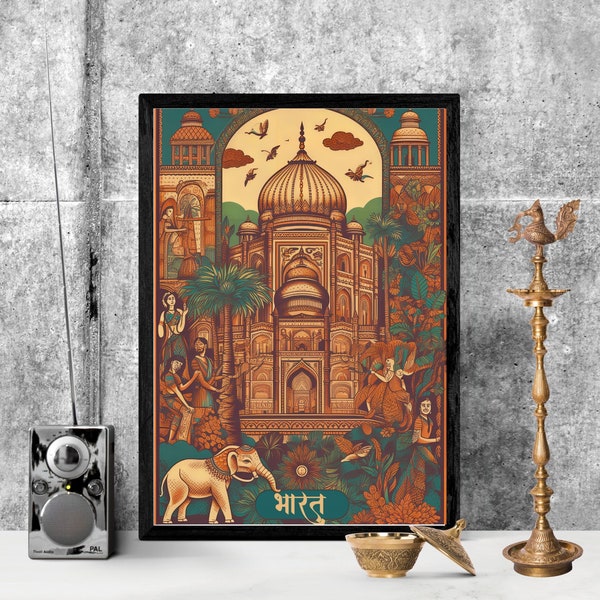 Exotic India Vintage Wallpaper Travel Posters Desi Print Design Visit Air East Wallart Colorful Mumbai Delhi Jaipur Temple Paintings Décor 6