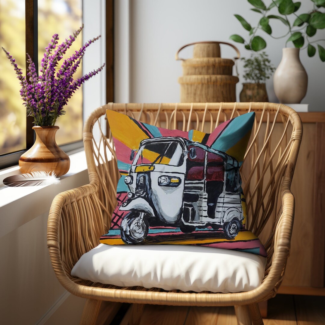 Desi Designs Retro Auto Rickshaw Spun Pillow With Cover Desi Art Poster ...