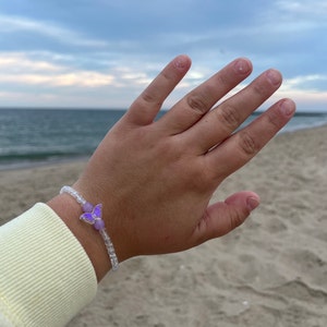Purple Butterfly Beaded Bracelet