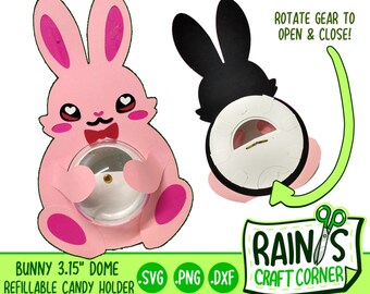 Bunny Refillable Dome Candy Holder SVG File - SVG DXF y PNG - 3.15 "Candy Dome Holder - Party Favor Nerdy Candy Holder