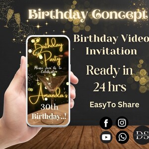 Personalised birthday party digital invite, text invitation black & gold instant download Birthday party digital invite, Cheers to Years
