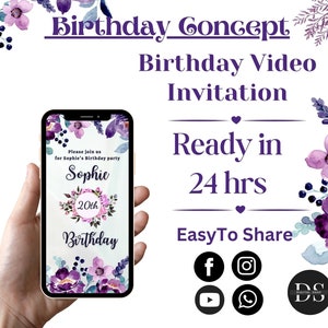 Convite de aniversário floral, cartão de aniversário floral, decoração de aniversário com flores, convite de aniversário animado, vídeo de aniversário Evites