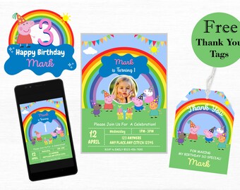 Peppa Pig Birthday Invitation, Editable Birthday Invitation, Peppa Pig Invitation, Boy Girl Invite, Kids Birthday Evite, Birthday Digital