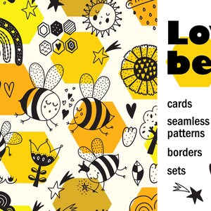 Bijen Clipart & Digital Paper Set - clip art set bijen, honingraat, bloemen, papier - Instant Download, Persoonlijk Gebruik, Commercieel Gebruik, PNG