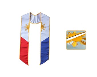 Filipino Embroidered Sash with National Flag Trim Philippines Graduation Stole