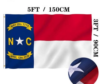 Embroidered North Carolina State Flag 3x5 Ft  Heavy Duty Polyester Durable NC Outside Flags Sewn Stripes and Brass Grommets