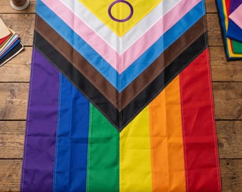 Embroidered Intersex Progress Pride Flag, Sewn Nylon Banner, LGBTQ Community Symbol