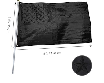 Gestickte schwarze amerikanische Flagge 3x5 Fuß Hochleistungs-Nylon genähte Streifen UV-Schutz USA-Flagge