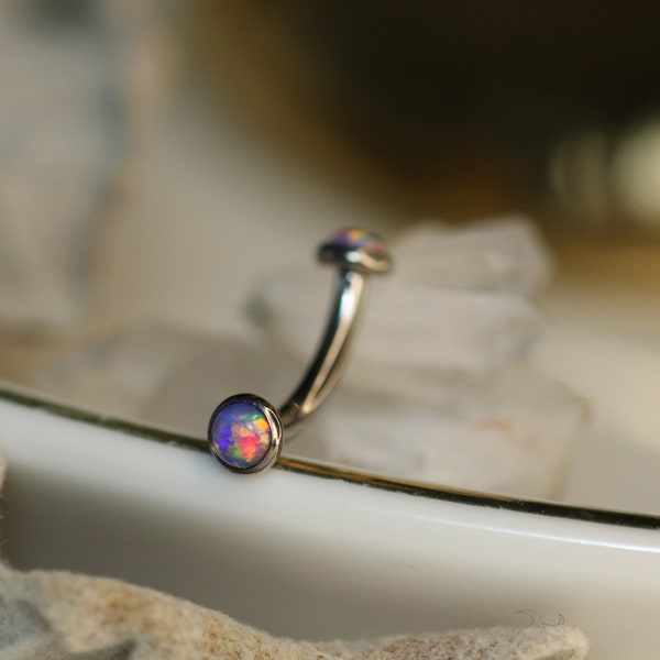 Vertical Labret Bridge Eyebrow Piercing Jewelry Curved Barbell G23 Titanium Belly Navel Rings Daith Earrings Lip Ring Disc Shape Purple Opal