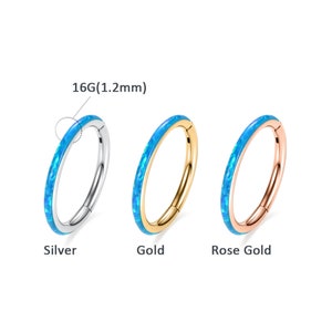 Nose Ring Hoop Studs Conch Earring Hoop Septum Ring Piercing Jewelry Clicker Helix Hoop Clicker Ring Helix Cartilage Helix 20G 16G Blue Opal 画像 8