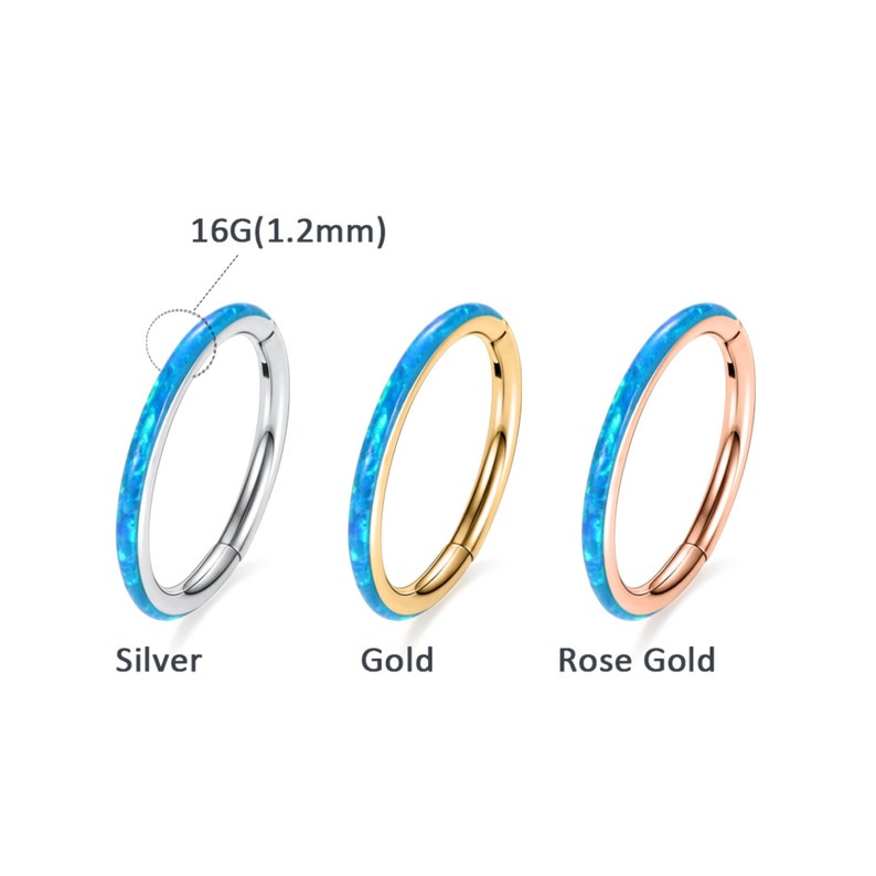 Nose Ring Hoop Studs Conch Earring Hoop Septum Ring Piercing Jewelry Clicker Helix Hoop Clicker Ring Helix Cartilage Helix 20G 16G Blue Opal 画像 8