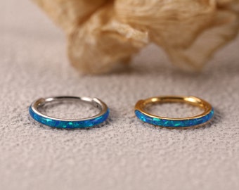 Nose Ring Hoop Studs Conch Earring Hoop Septum Ring Piercing Jewelry Clicker Helix Hoop Clicker Ring Helix Cartilage Helix 20G Blue Opal