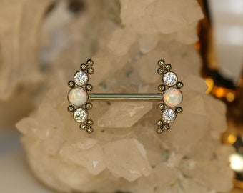 14G G23 Solid Titanium CZ&Opal Nipple Barbell Internally Threaded Tongue Ring Nipple Piercing Nipple Barbell Jewelry