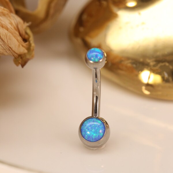 Belly Button Ring 14G G23 Titanium Opal Inlaid 10mm Internally Threaded Navel Barbell Navel Rings Belly Piercing Belly Button Navel Piercing