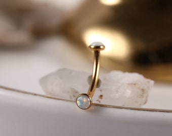 Bijoux de piercing labret vertical en or avec haltères incurvés G23 anneaux de nombril en titane boucles d'oreilles Daith anneau en forme de disque opale blanche