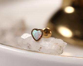 Labret Studs 16G G23 Titanium Lip Piercing Internally Threaded Medusa Ring Cartilage Monroe Piercing Jewelry Heart Opal Gold