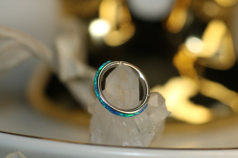 Nose Ring Hoop Studs Conch Earring Hoop Septum Ring Piercing Jewelry Clicker Helix Hoop Clicker Ring Helix Cartilage Helix 20G 16G Blue Opal 画像 4
