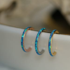 Nose Ring Hoop Studs Conch Earring Hoop Septum Ring Piercing Jewelry Clicker Helix Hoop Clicker Ring Helix Cartilage Helix 20G 16G Blue Opal