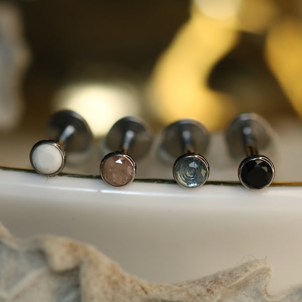 Clous Labret en titane G23 16G, Piercing pour les lèvres, filetage interne, anneau Medusa, Cartilage Monroe, bijoux en pierre