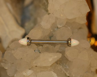 14G G23 Solid Titanium White Opal Cone Nipple Barbell Internally Threaded Tongue Ring Nipple Piercing