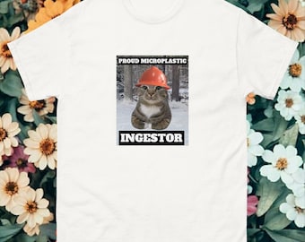 Proud Microplastic Ingestor Cat Meme Graphic Tee - Cat Lover Gift