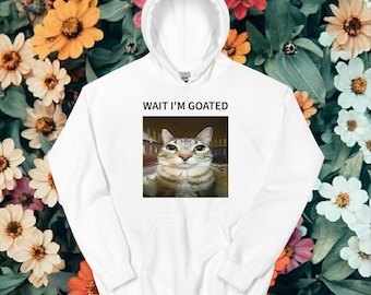 Wait I’m Goated Cat Hoodie – Funny Big-Eyed Cat Meme Hoodie, Trendy Aesthetic Streetwear for Cat Lovers and Humor Fans