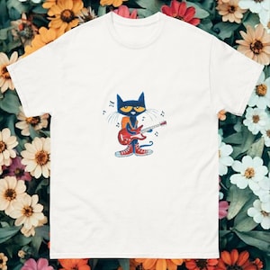 Camiseta extragrande con estampado de gato tocando la guitarra de Pete, camiseta estampada, camiseta infantil Y2K con estampado gráfico de gato de Pete, regalo divertido para gatos, amantes de los gatos, camiseta de gato