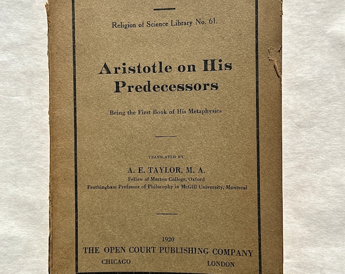 Aristotle on His Predecessors by A. E. Taylor (1920)
