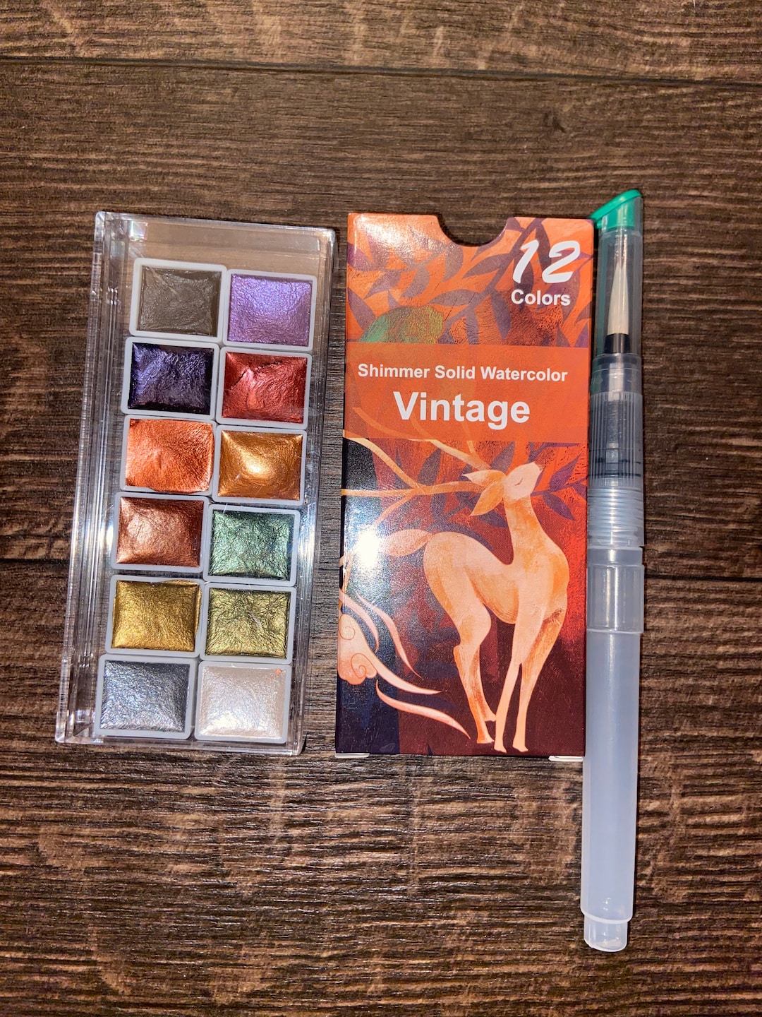 Portable Metallic Glitter Watercolor Paint Set With 12 Colors Includes