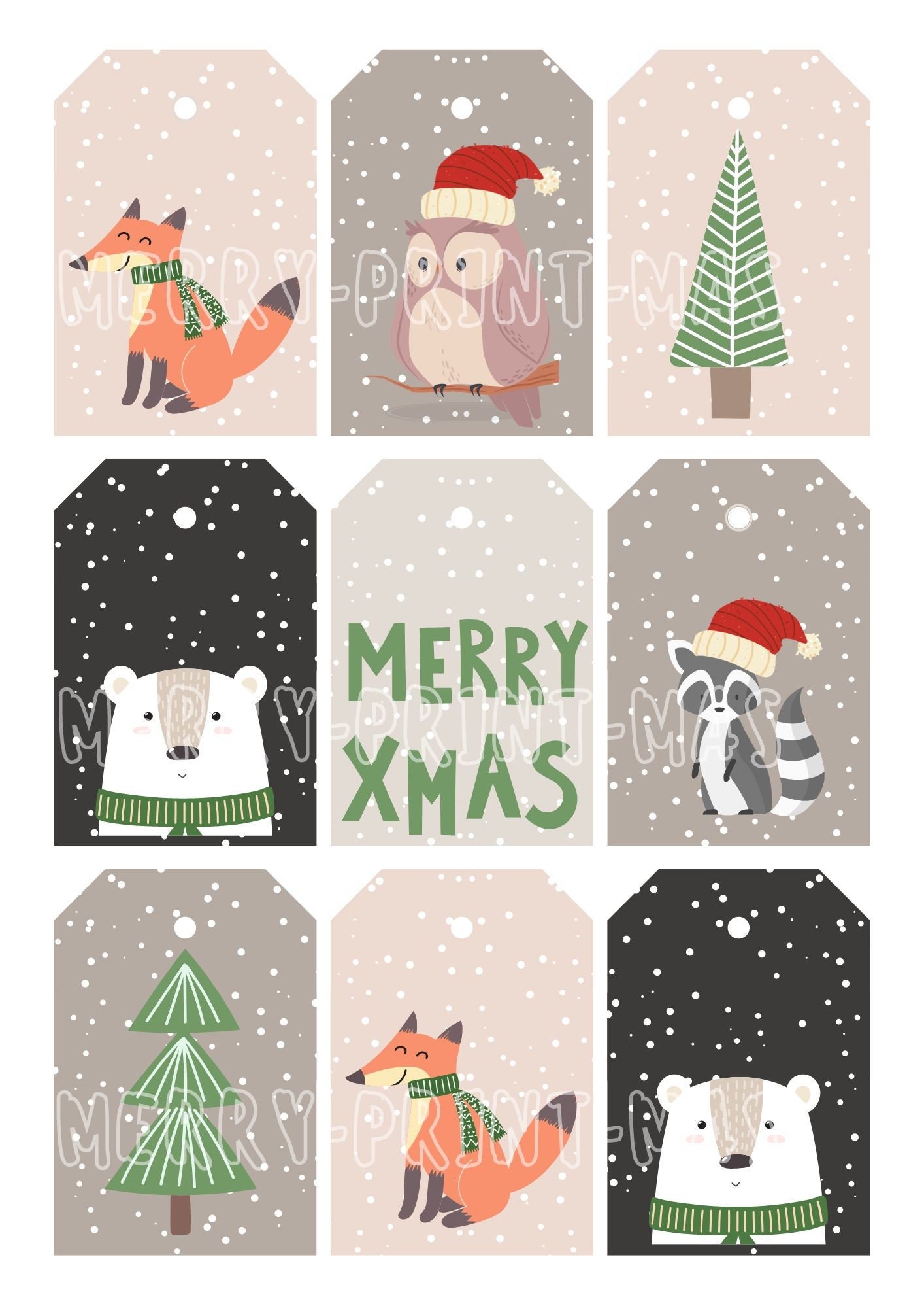 Animal Christmas Printable Gift Tags Christmas Holidays PDF - Etsy