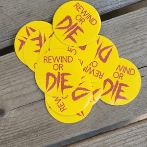 VHS Die Cut Decals Rewind or Die