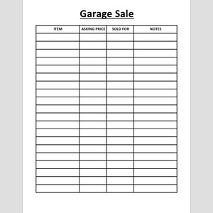 Garage Sale Sheet | Money Tracker | Side Hustle Template | Printable ...