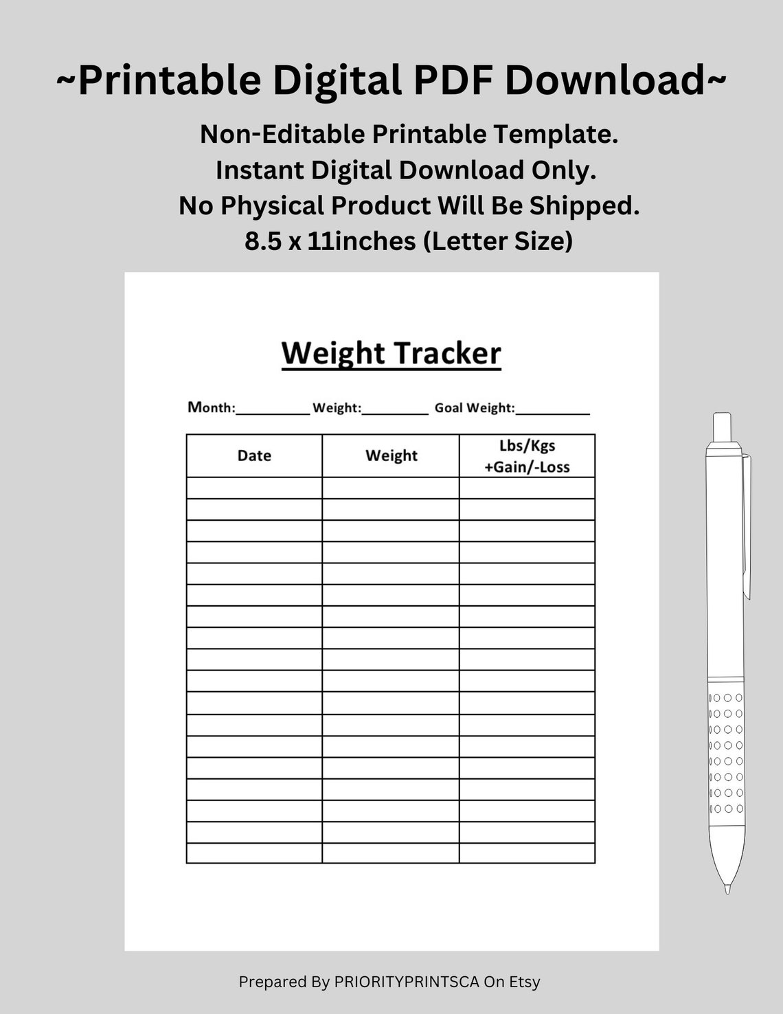 Weight Tracker Printable | Health & Fitness Planner (digital Download ...